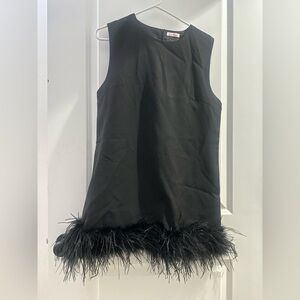 Black Sleeveless Dress with Feather Hem
